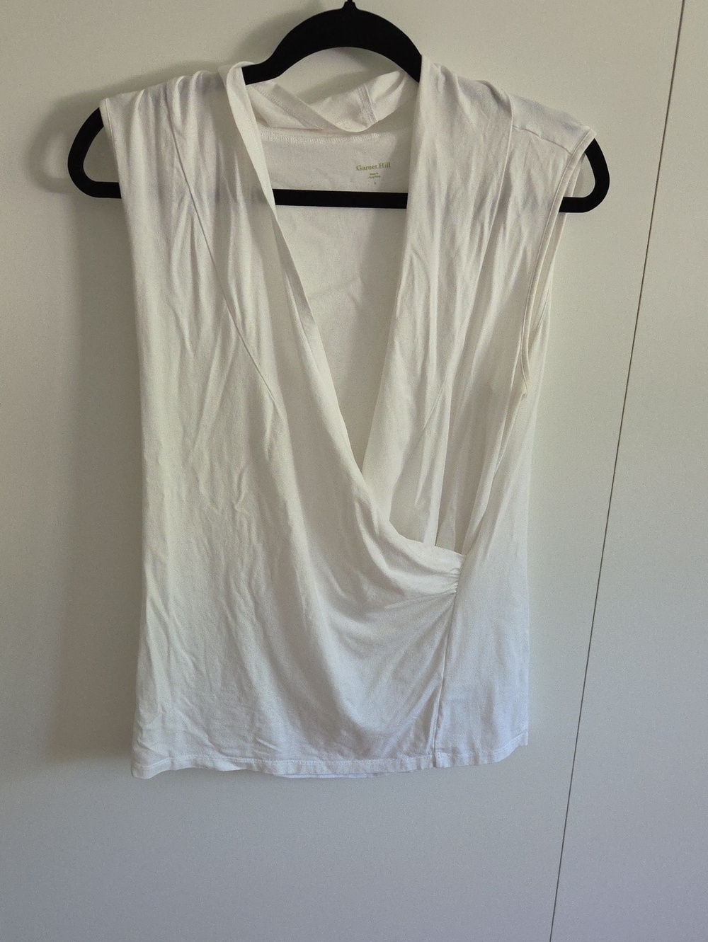 Garnet Hill White Draped V-Neck Wrap Tank